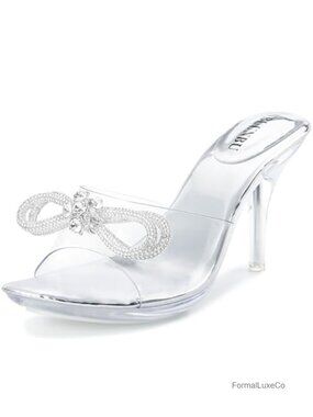 Clear Heels With Rhinestone Bow Strappy Sandals Platform Stiletto Wedding Shoes